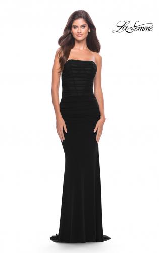 long black strapless formal dress