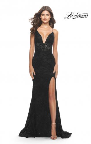 La Femme - 25919 Two Piece Beaded Lace Jersey Sheath Dress | Black | 10 