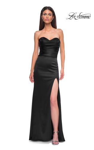 Picture of: Satin Simple Dress with Sweetheart Neckline and Gathering in Black , Style 32896, Detail Picture 5