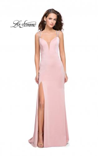 Picture of: Long Jersey Dress with Metallic Straps and Embellishments in Blush, Style: 25660, Main Picture