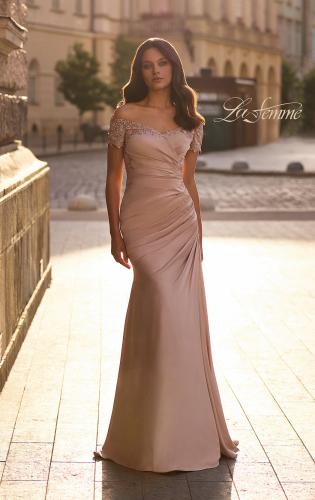 Picture of: Off the Shoulder Satin and Lace Mermaid Pleated Gown, Style: 30199, Main Picture