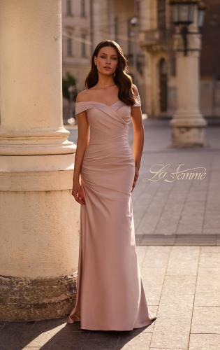 Picture of: Off the Shoulder Satin Evening Dress with Pleating, Style: 28103, Main Picture