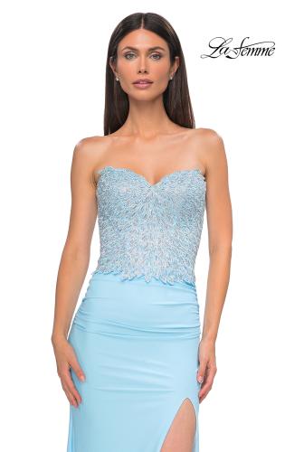 Picture of: Strapless Prom Dress with Unique Rhinestone Design Top in Cloud Blue, Style 32961, Main Picture