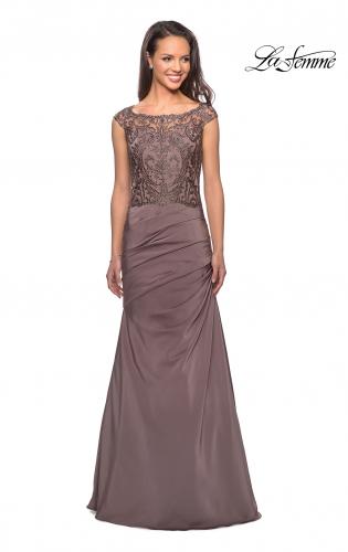 Picture of: Floor Length Jersey Dress with Embellished Bodice in Cocoa, Style: 25396, Main Picture