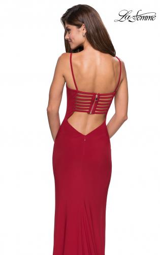 Picture of: Simple Floor Length Jersey Dress with Scoop Neck in Deep Red, Style: 27469, Main Picture