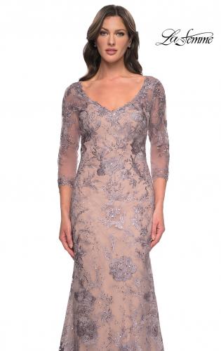 LA FEMME high quality 27956 Floral Lace Gown - Dusty Lilac