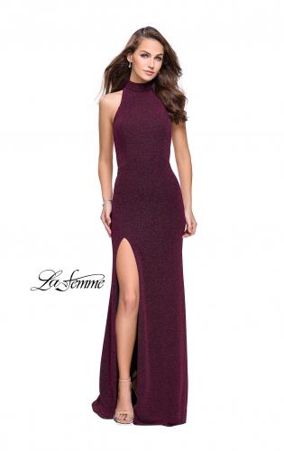 Picture of: Sparkly Jersey Long Dress with High Neckline and Front Slit in Fuchsia, Style: 25404, Main Picture