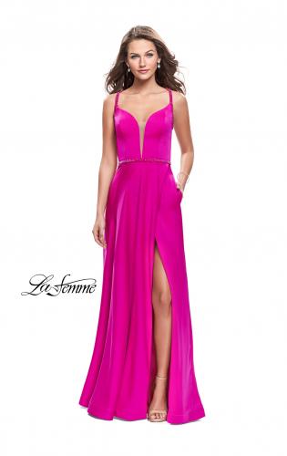 Picture of: A-line Satin Prom Dress with Wrap Side Leg Slit in Hot Pink, Style: 26329, Main Picture