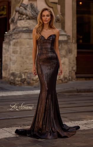 Picture of: Mermaid Metallic Prom Dress with Sweetheart Strapless Top in Mocha , Style 32995, Main Picture