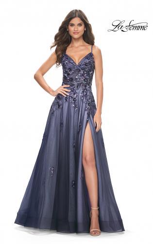 Navy and outlet silver prom dress