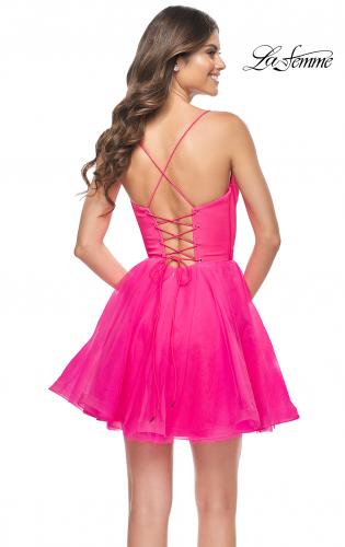 Lvnes Women Trend Hot Pink Lace Up Tight Glitter Homecoming Dress, HOCO  Dress 2023