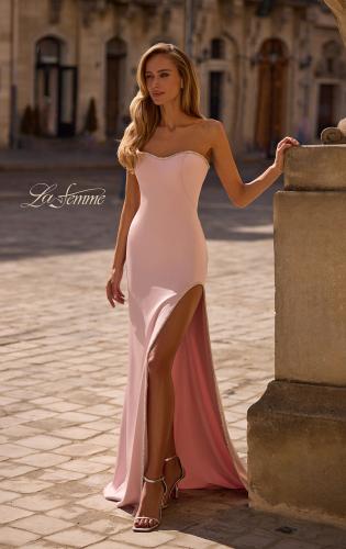 Picture of: Fitted Strapless Dress with Rhinestone Embellished Neckline and Slit in Orchid Pink, Style 32799, Main Picture