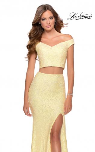 off white two piece prom dress by blush