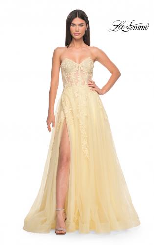 La femme yellow prom cheap dress