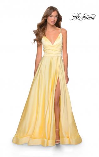 silk yellow prom dress
