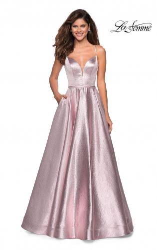 purple metallic prom dress