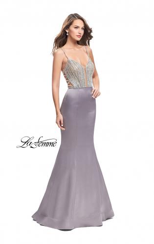 Picture of: Mermaid Prom Dress with Beaded Top and Strappy Back in Platinum, Style: 24691, Main Picture