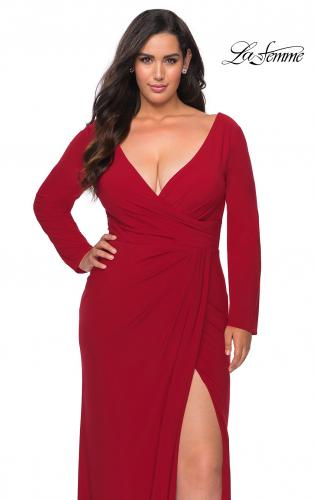 Long sleeve red dress best sale plus size