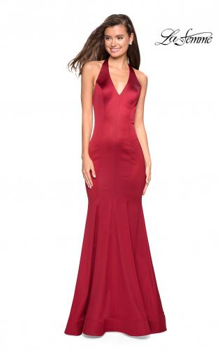 Picture of: Form Fitting Halter Satin Dress with Open Back in Red, Style: 27653, Main Picture