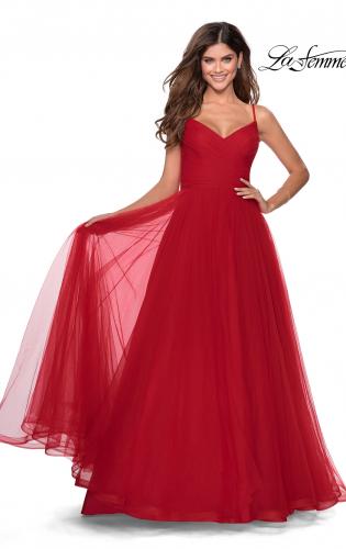 long burgundy red prom dress with embroidered bodice