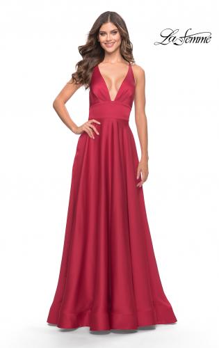 long red prom dress with caged open back