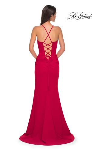 La Femme Stunning Red Strapless Jeweled Open outlet Back Prom Dress / Evening Gown Size