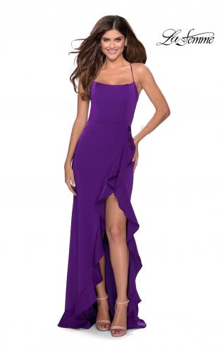 purple long evening dress