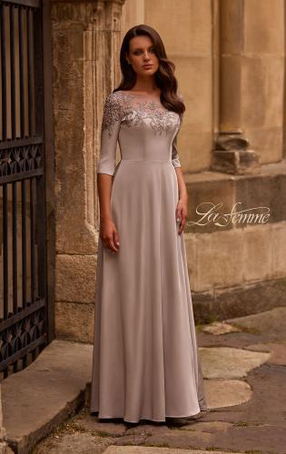 Picture of: Jersey Mother of the Bride Gown with Lace Neckline, Style: 29227, Main Picture