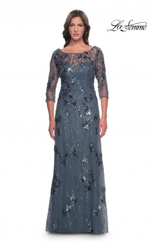 Beaded Tulle Trumpet Gown with Illusion Neck – Camille La Vie
