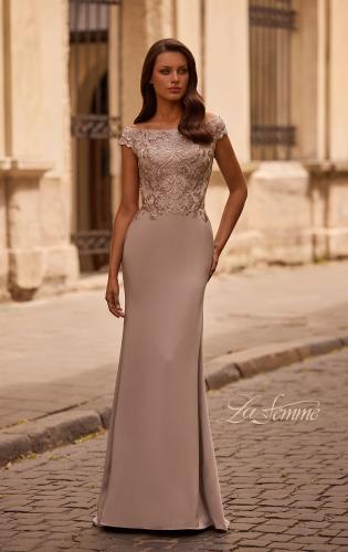 Picture of: Chic Satin Gown with Lace Off the Shoulder Top, Style: 29331, Main Picture