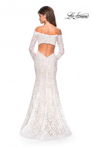 la femme off the shoulder lace gown