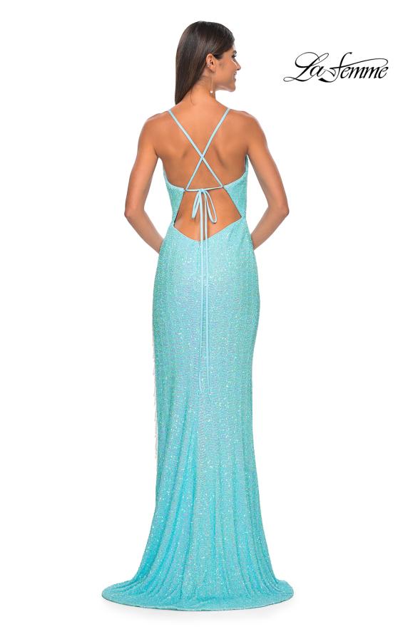 Picture of: Sequin Dress with Stunning Fringe Beaded Slit in Pastels in Light Blue, Style: 31444, Detail Picture 3