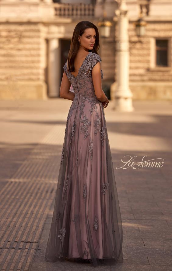 Picture of: Tulle Evening Gown with Embroidery and Cap Sleeves, Style: 23449, Back Picture