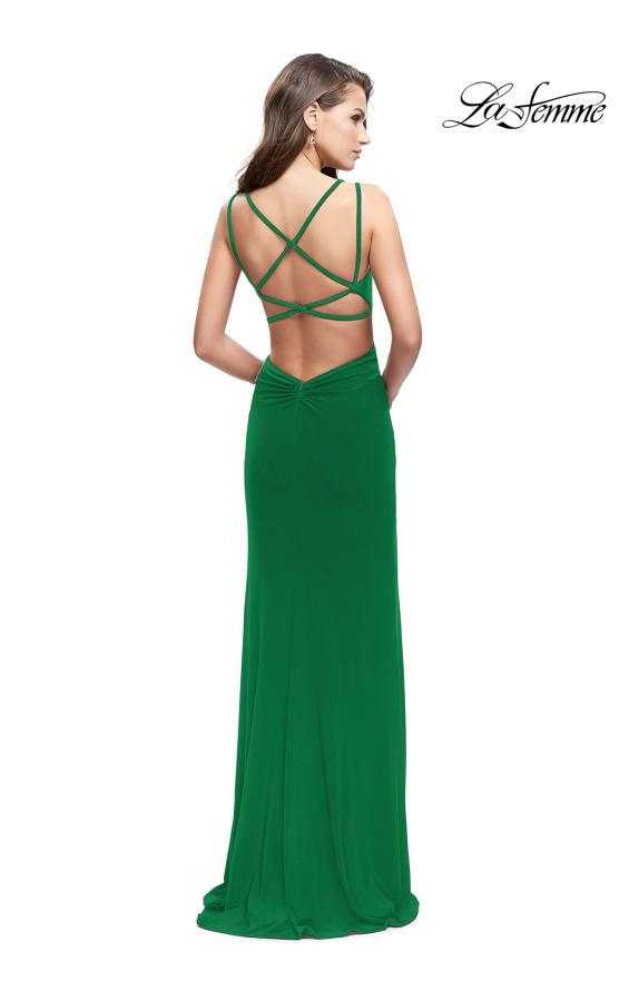 Picture of: Long Classic Prom Dress with Side Leg Slit and Deep V in Emerald, Style: 25648, Detail Picture 9