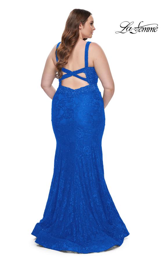 Picture of: Neon Plus SIze Dress with Lace Up Back in Royal Blue, Style: 29052, Detail Picture 11