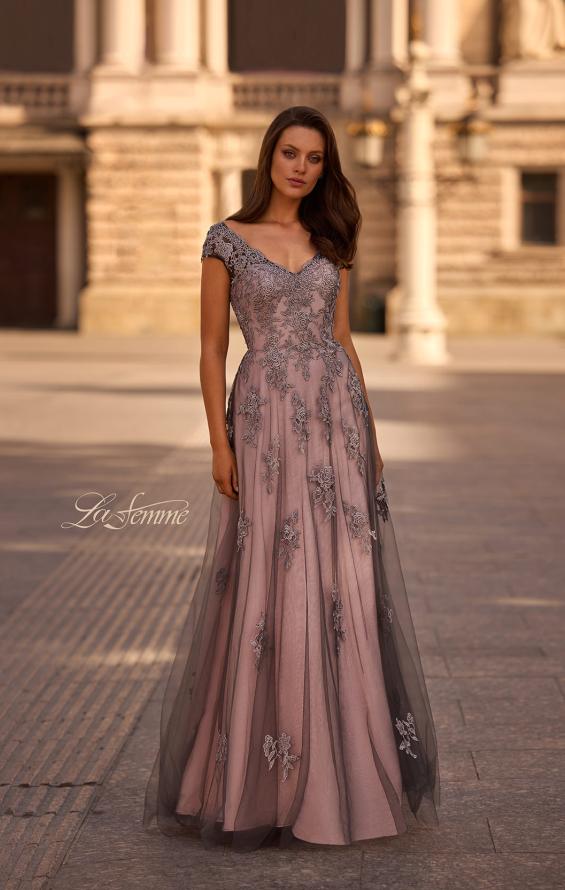 Picture of: Tulle Evening Gown with Embroidery and Cap Sleeves, Style: 23449, Main Picture