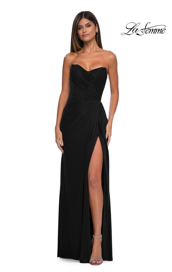 Picture of: Chic Strapless Net Jersey Evening Dress with Slit in Black, Style: 33116, Main Picture