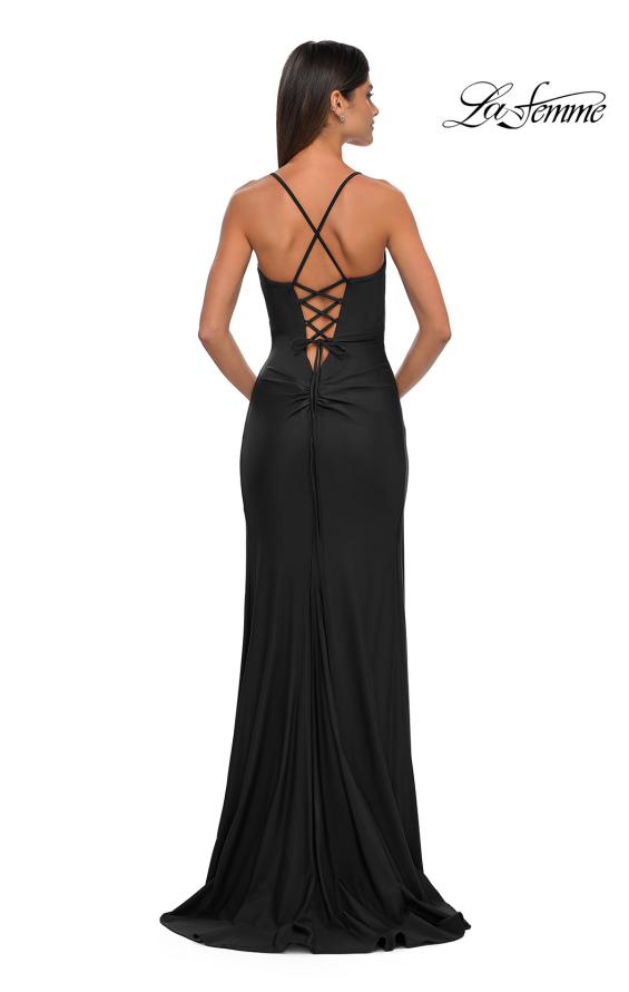 Picture of: Simple Prom Dress with Side Ruching and Lace Up Back in Black, Style: 33103, Back Picture