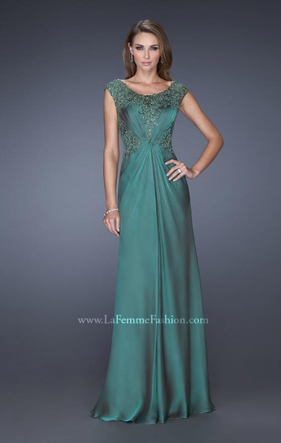 Picture of: Long Prom Dress with Sequin Bodice and Cap Sleeves in Green, Style: 19489, Main Picture