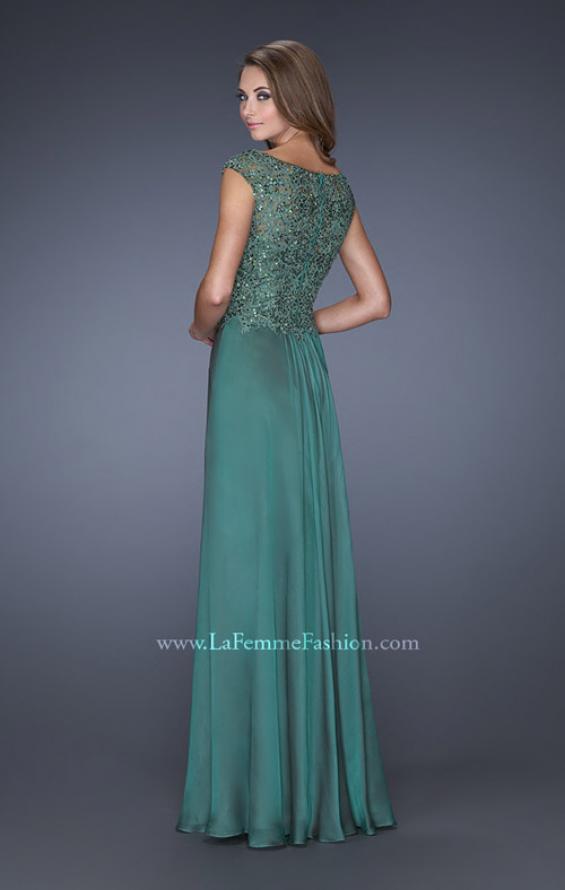 Picture of: Long Prom Dress with Sequin Bodice and Cap Sleeves in Green, Style: 19489, Back Picture