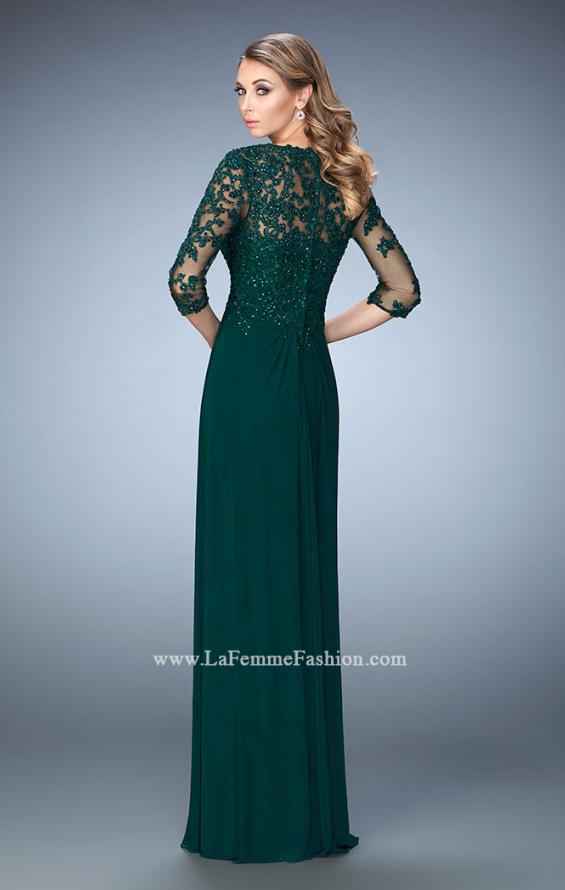 Picture of: Net 3/4 Sleeve Gown with Lace and Jewels in Green, Style: 21750, Back Picture