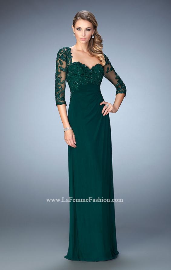 Picture of: Net 3/4 Sleeve Gown with Lace and Jewels in Green, Style: 21750, Detail Picture 1