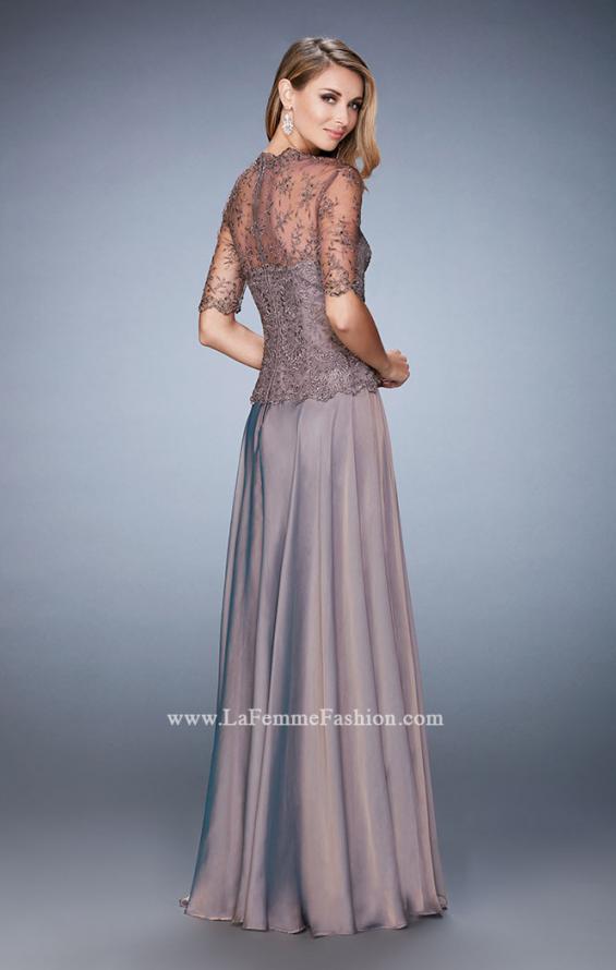 Picture of: Long Evening Gown with Full Skirt and 3/4 Length Sleeves in Brown, Style: 21957, Back Picture