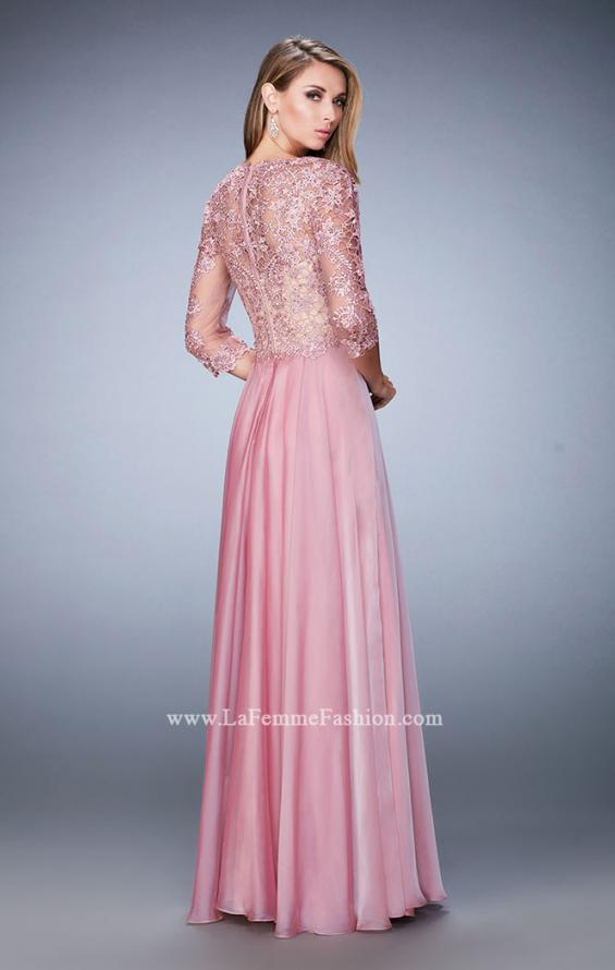 Picture of: Lace and Jeweled Embroidered Evening Gown in Pink, Style: 22031, Back Picture