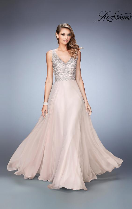 Picture of: Long Chiffon Prom Dress with Sheer Straps and Back in Blush Style: 22499, Detail Picture 1