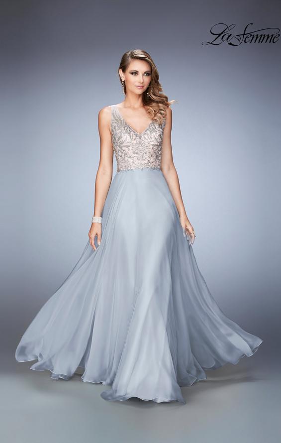 Picture of: Long Chiffon Prom Dress with Sheer Straps and Back in Silver Style: 22499, Detail Picture 2