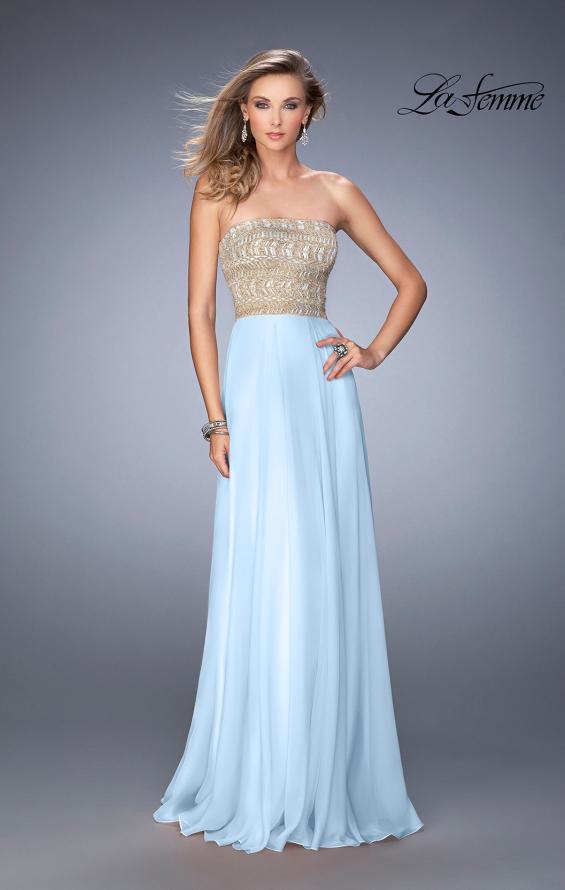 Picture of: Metallic Embroidered Chiffon Prom Dress in Pale Blue, Style: 22674, Detail Picture 2