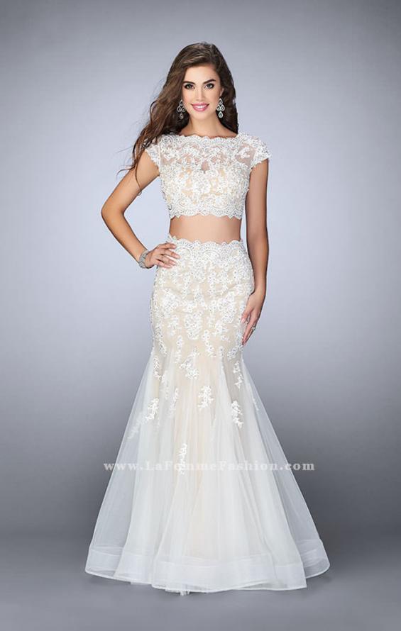 Picture of: Two Piece Lace Dress with Scallops and a Tulle Skirt in White, Style: 23567, Detail Picture 1