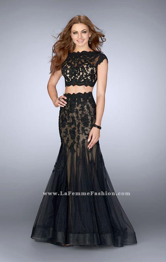 Picture of: Two Piece Lace Dress with Scallops and a Tulle Skirt in Black, Style: 23567, Detail Picture 2