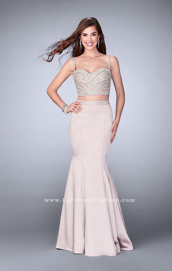 Picture of: Satin Two Piece Dress with Pearls and Rhinestones in Nude, Style: 24233, Main Picture